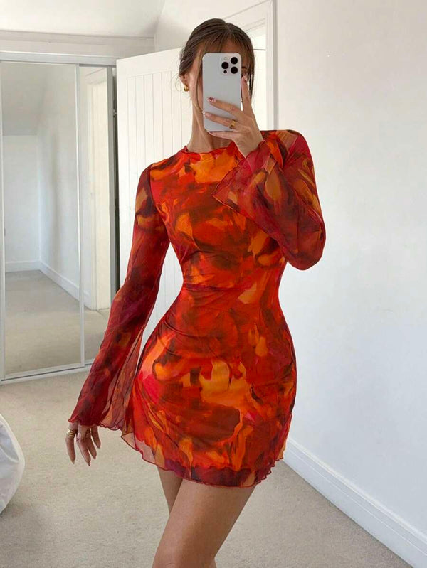 Backless Flare Sleeve Mini Dress