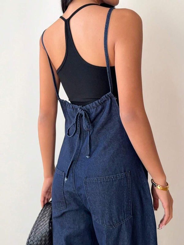 Loose Fit Denim Overall Jumpsuit