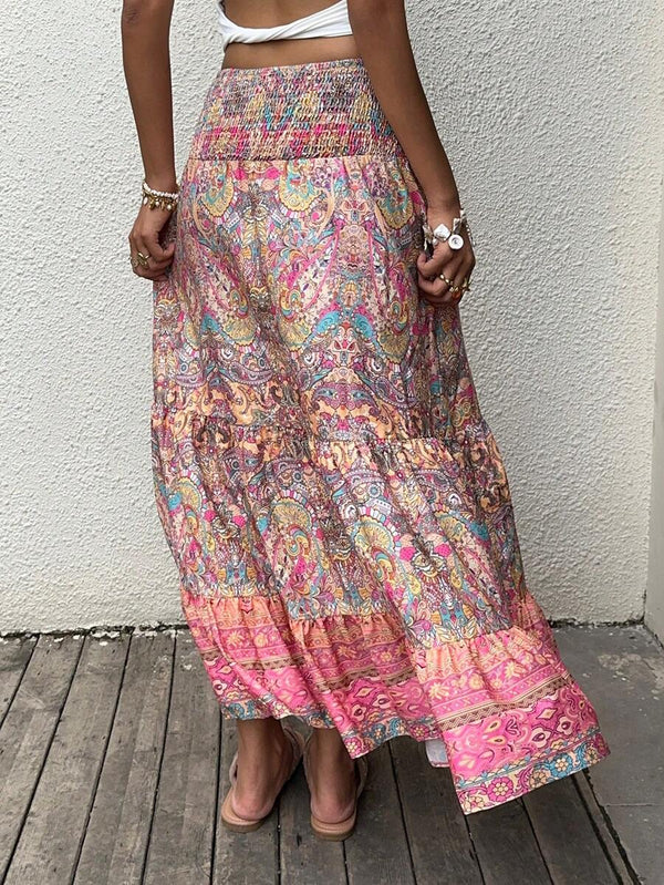 Boho Style Long Ruffle Skirt