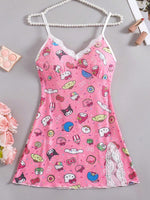 Pink Sheer Lace Backless Nightdress - 1