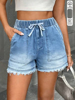 Drawstring Frayed Denim Shorts - 1