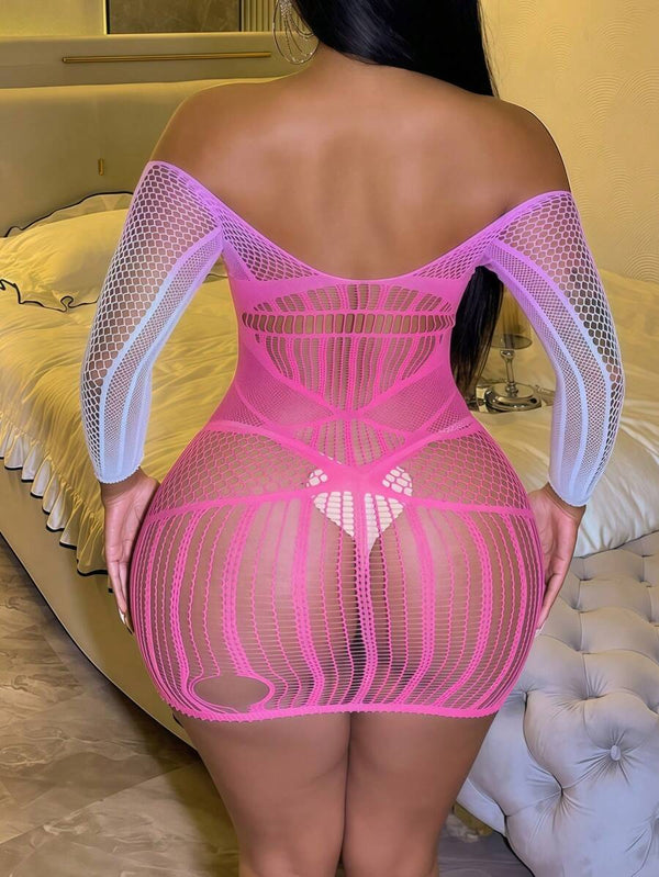 Off-Shoulder Mesh Hollow-Out Cover-Up Dress