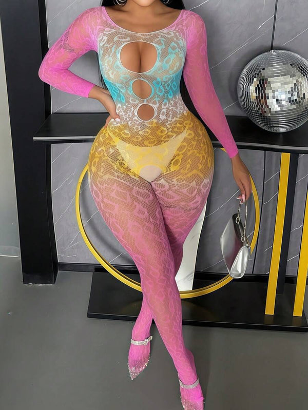 Leopard Fishnet Cut-Out Bodysuit