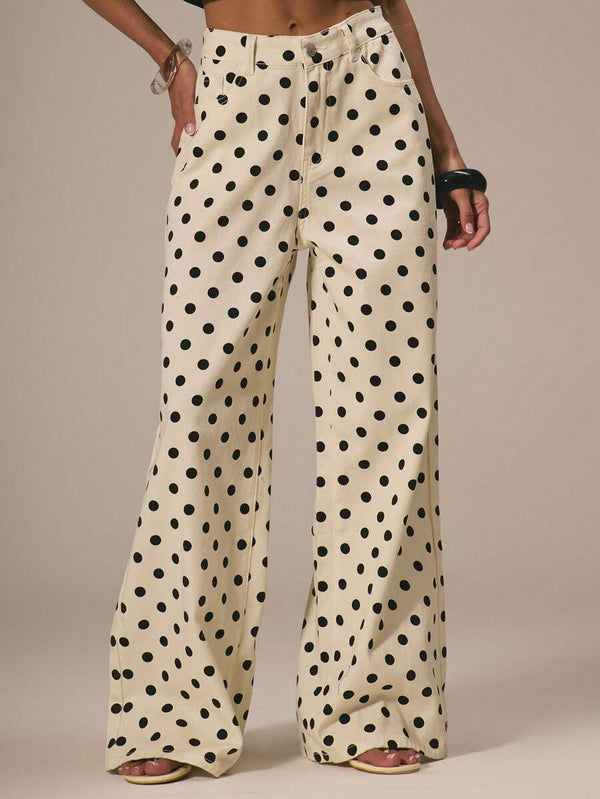 Polka Dot Mid Rise Straight Leg Jeans