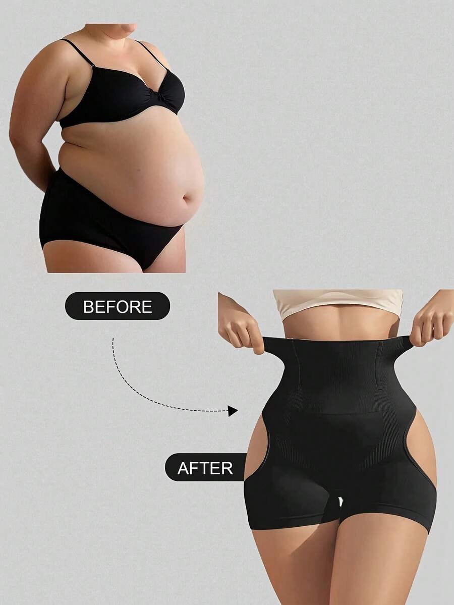 High-Waist Lace Trim Shapewear Shorts