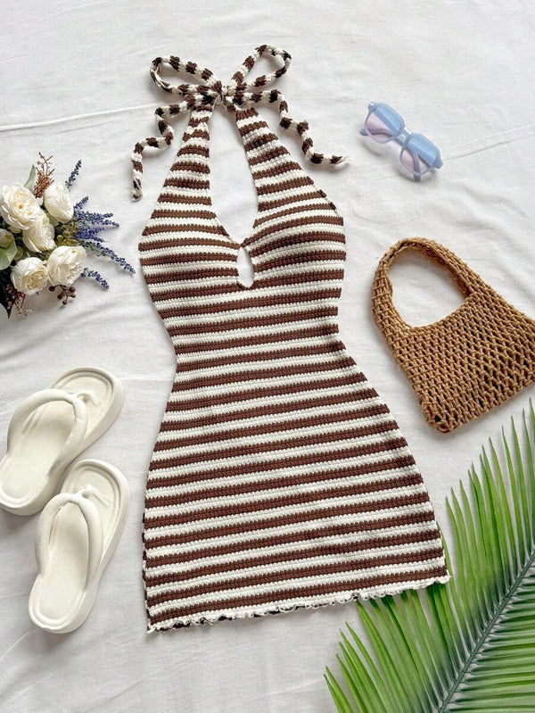 Boho Halter Backless Mini Dress