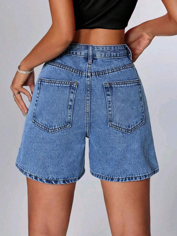 High-Waist Loose Denim Shorts