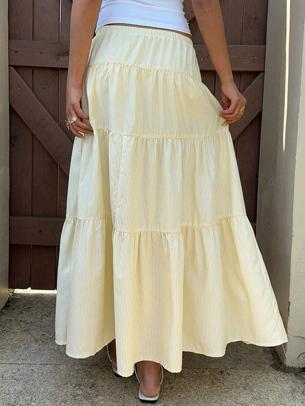 Butter Yellow Striped Long Skirt