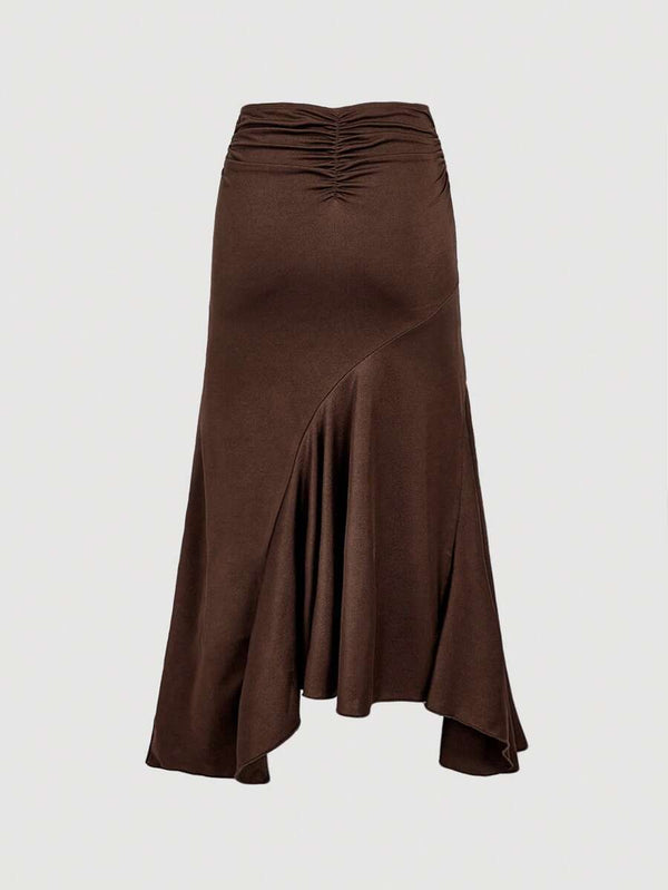 High Waist Ruffle Asymmetrical Midi Skirt