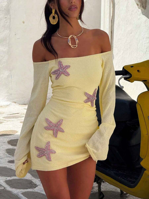 Starfish Knit Off-Shoulder Mini Dress