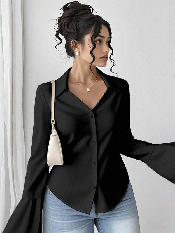 Plus Size Classic Collared Long Sleeve Shirt