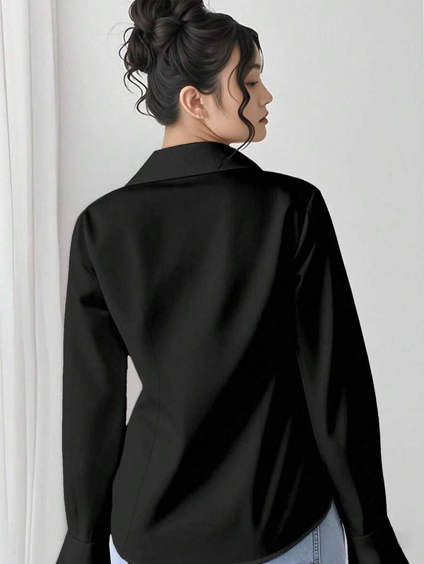 Plus Size Classic Collared Long Sleeve Shirt