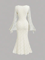 V-Neck Tie-Waist Flare Sleeve Bodycon Dress - 2