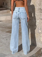 Frayed Waist Wide Leg Jeans - 2
