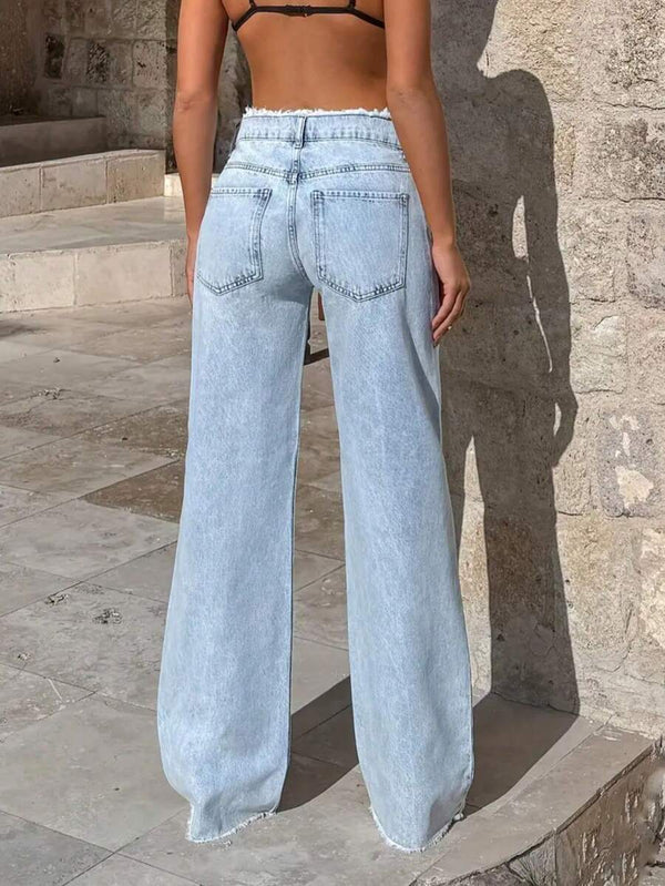 Frayed Waist Wide Leg Jeans
