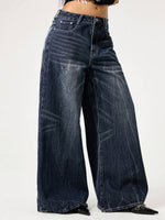 Butterfly Embroidery Washed Wide Leg Pants - 5