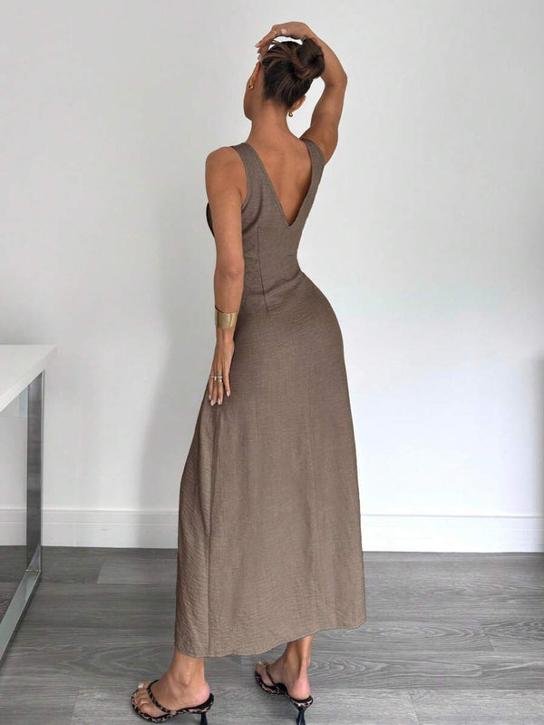 Ruched Cinched Waist Long Dress