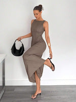 Ruched Cinched Waist Long Dress - 1