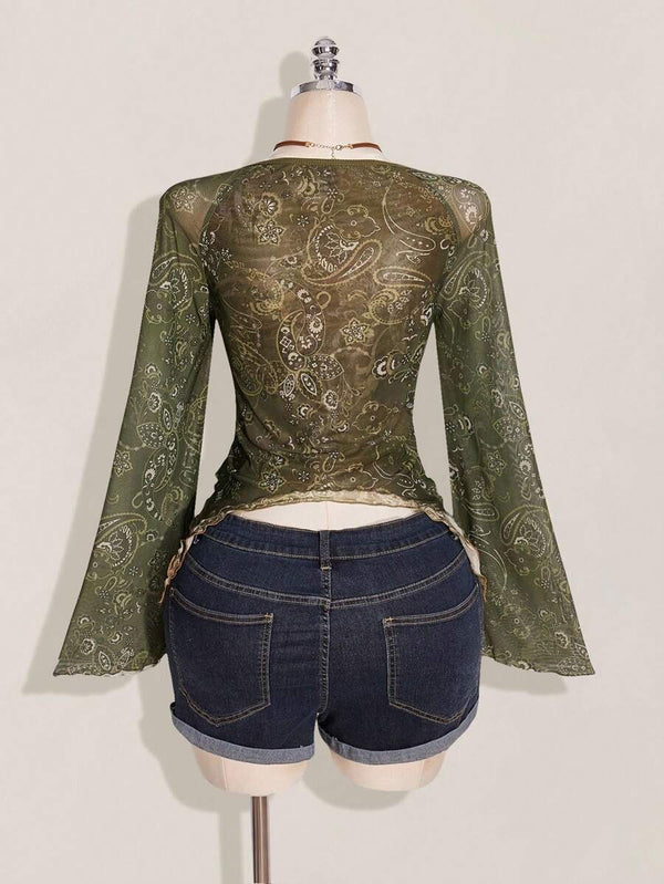 Bohemian Paisley Bell Sleeve Top