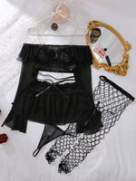 Lace & Mesh Ruffle Lingerie Set - 5