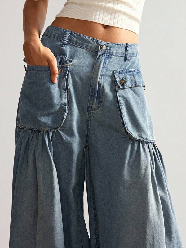 Boho Drawstring Baggy Denim Jeans