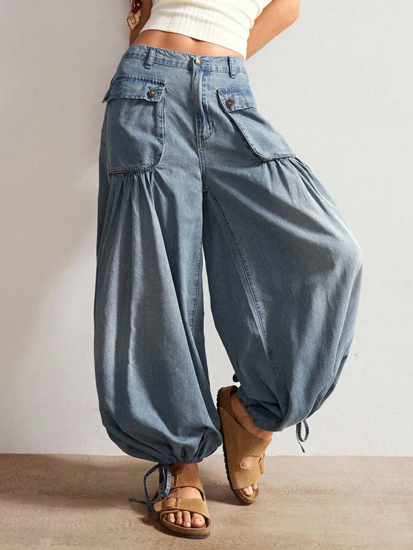 Boho Drawstring Baggy Denim Jeans