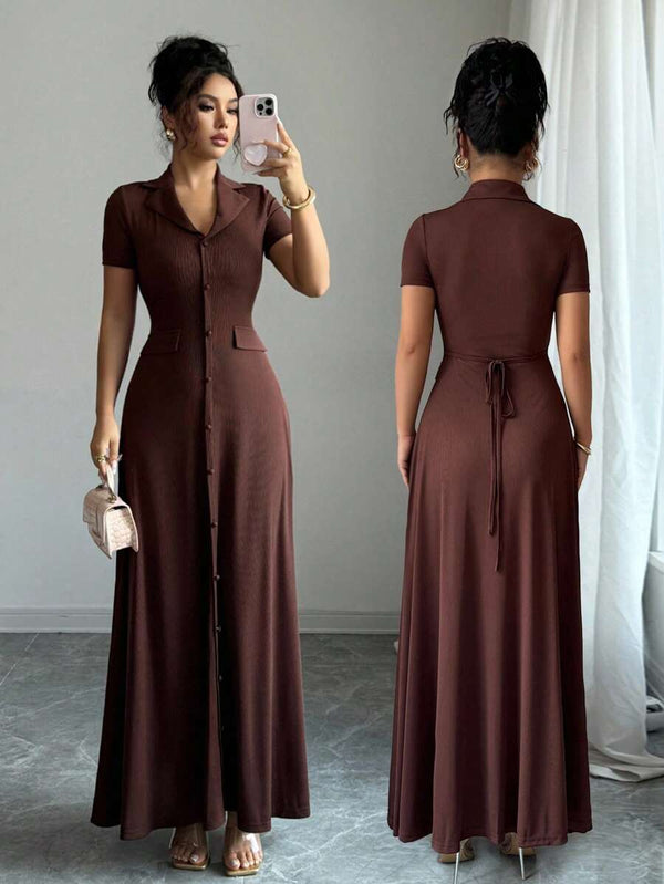 Brown A-Line Maxi Dress