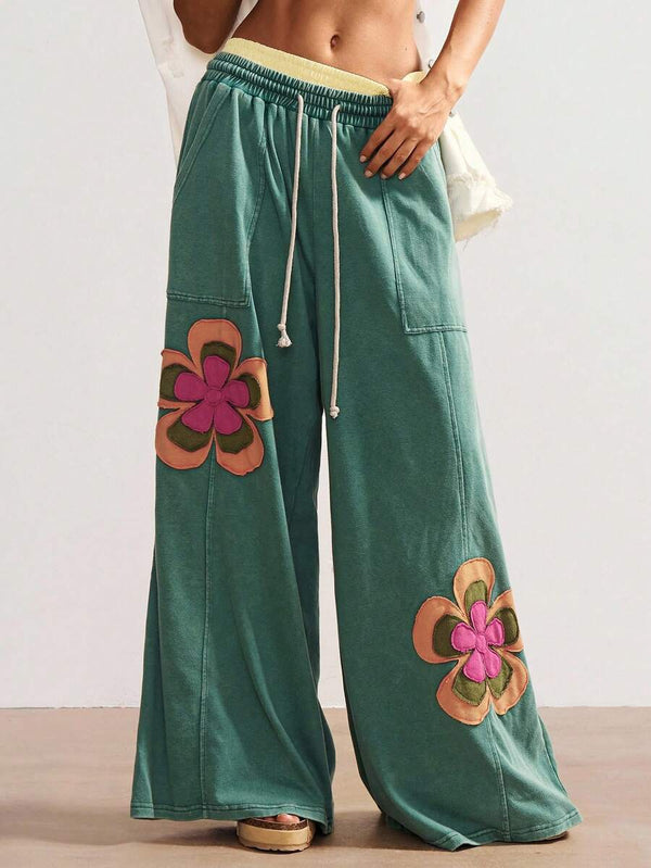 Boho Knit Patchwork Wide Leg Pants