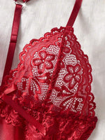 Wine Red Lace Nightgown Set - 4