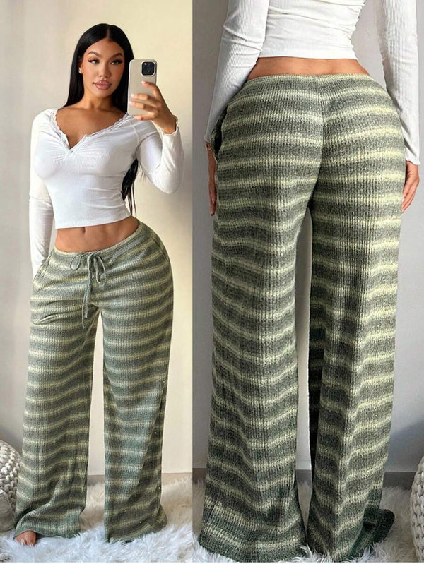 Striped Drawstring Wide-Leg Pants