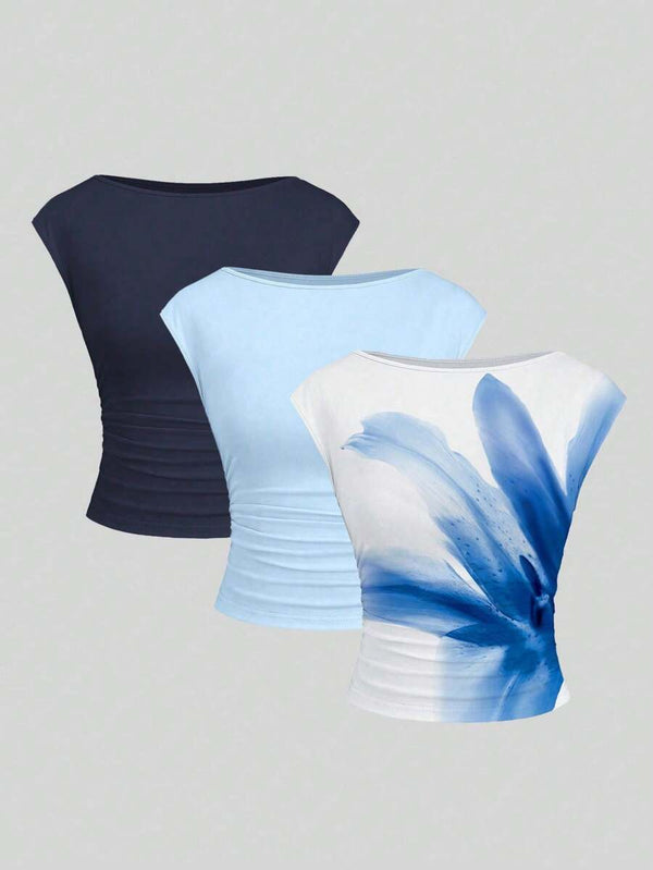 Backless Fitted Short Sleeve Top Set