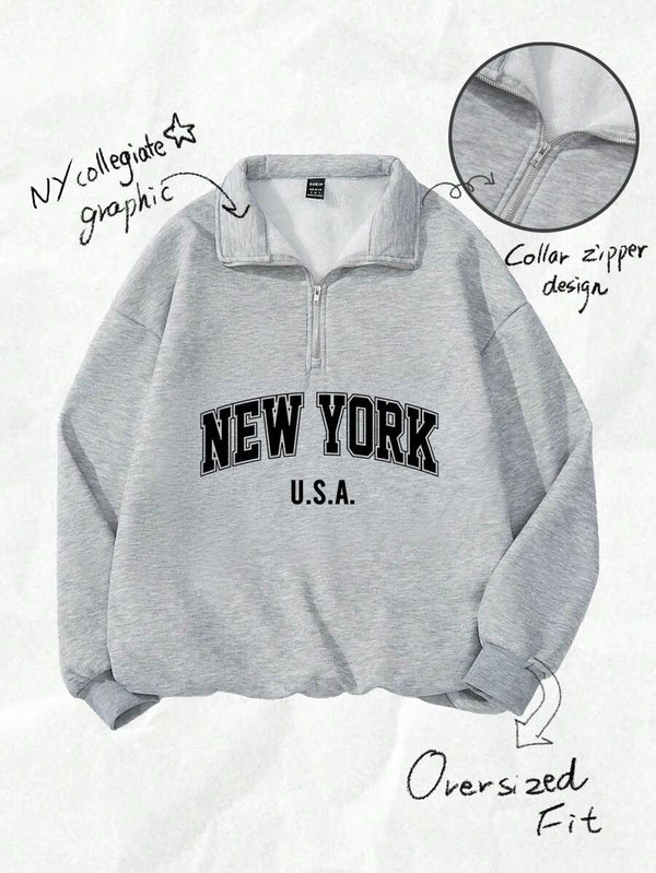 'New York' Half-Zip Fleece Sweatshirt
