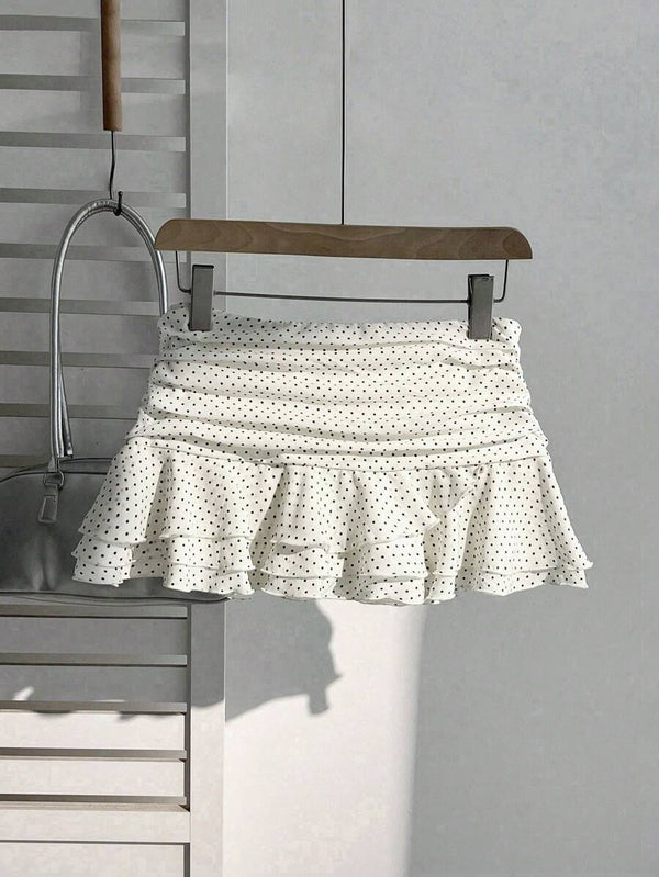 Pleated Polka Dot Ruffle Skirt