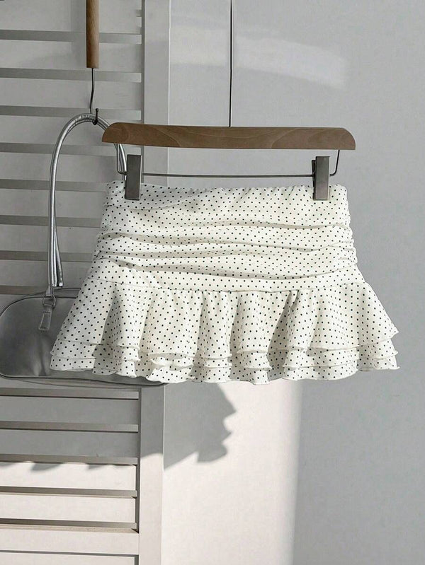 Pleated Polka Dot Ruffle Skirt