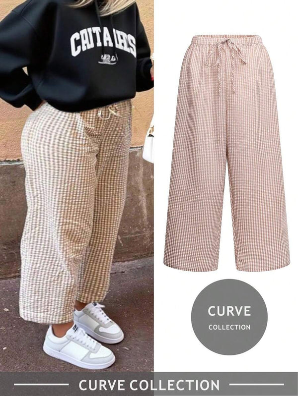 Plus Size Plaid Wide-Leg Pants