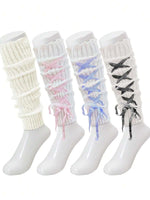 Striped Patchwork Knit Leg Warmers - 2