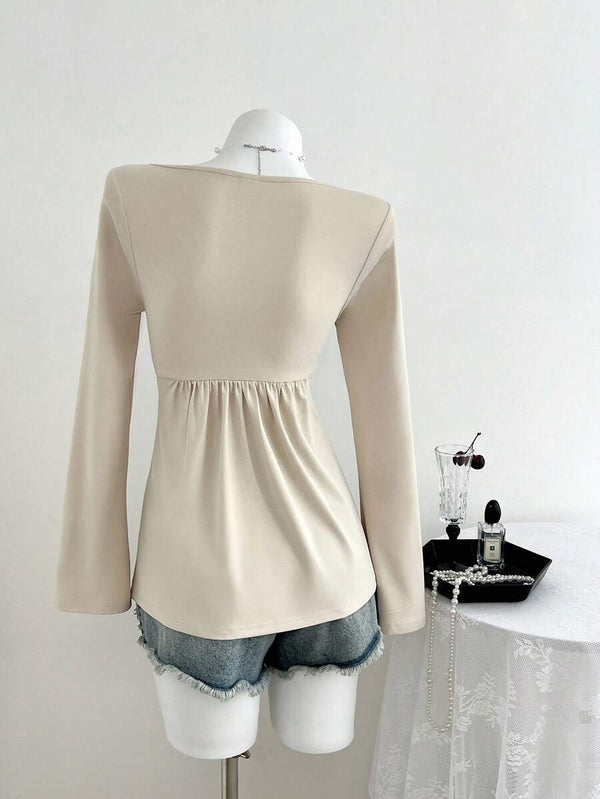 Twist Front V-Neck Long Sleeve Top