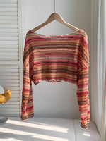 Plus Size Striped Cropped Knit T-Shirt - 2