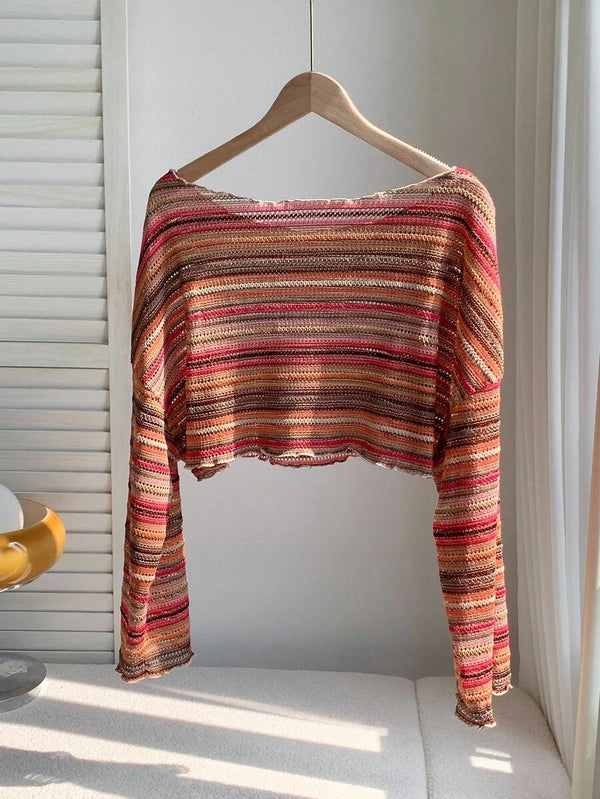 Plus Size Striped Cropped Knit T-Shirt