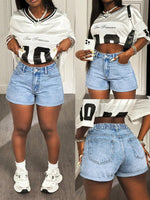 Blue High-Waist Denim Shorts - 1