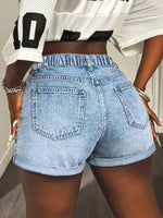 Blue High-Waist Denim Shorts - 2