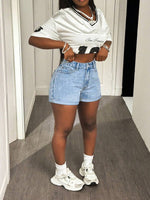 Blue High-Waist Denim Shorts - 3