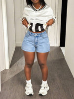 Blue High-Waist Denim Shorts - 5