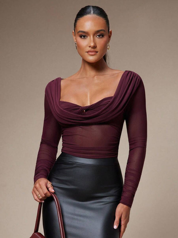 Mesh Plunging Long Sleeve Top