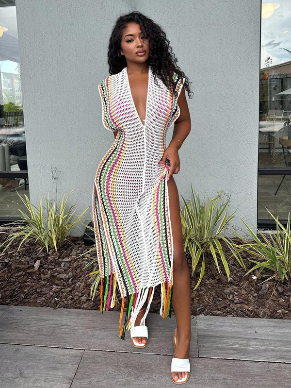 Halter Neck See-Through Knit Dress