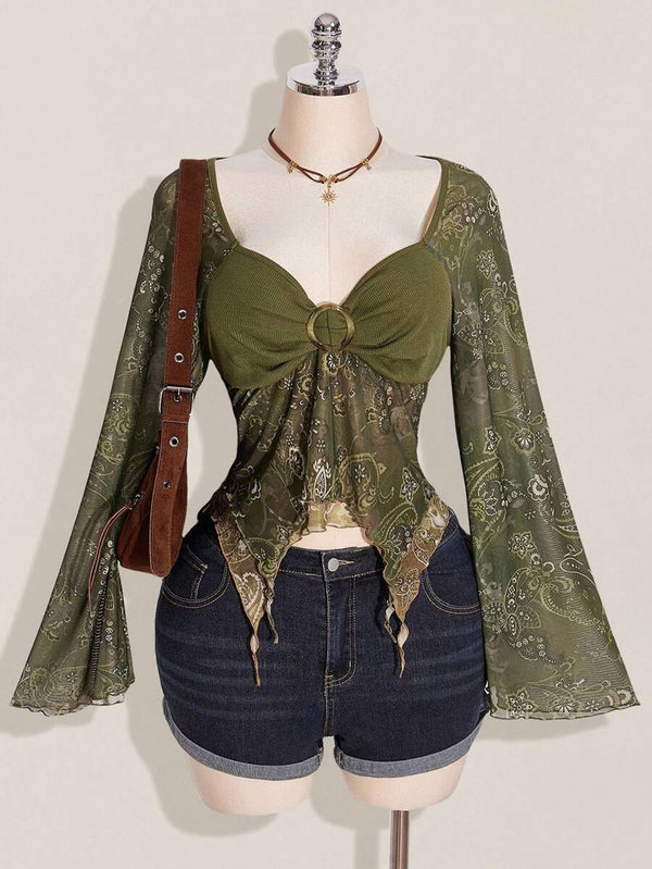 Bohemian Paisley Bell Sleeve Top