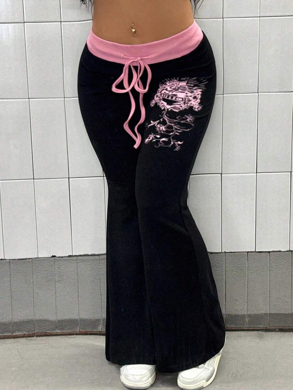 Plus Size Contrast Print Flare Pants