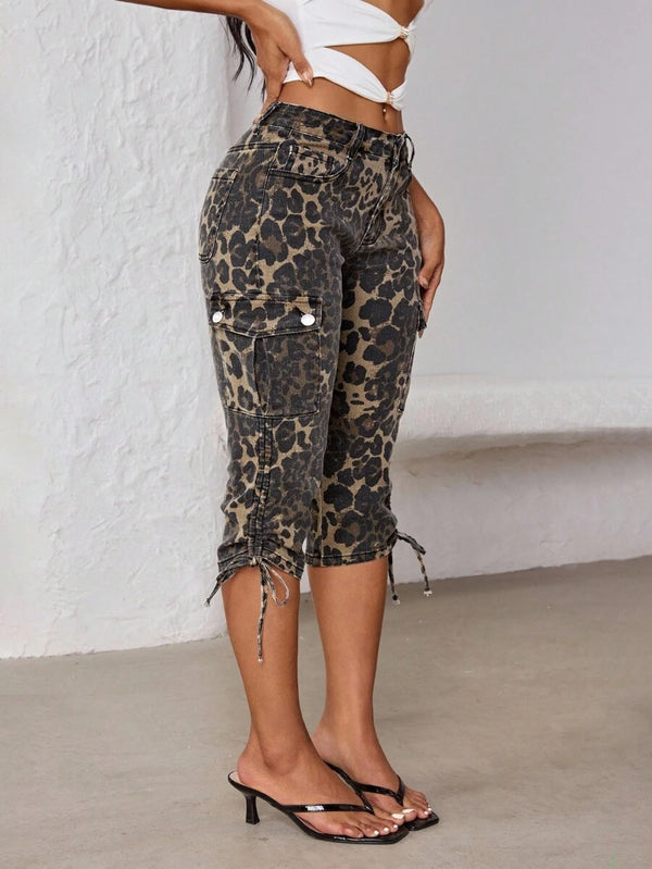 Retro Leopard Cargo Jeans