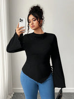 Plus Size Frill Trim Flare Sleeve Top - 4
