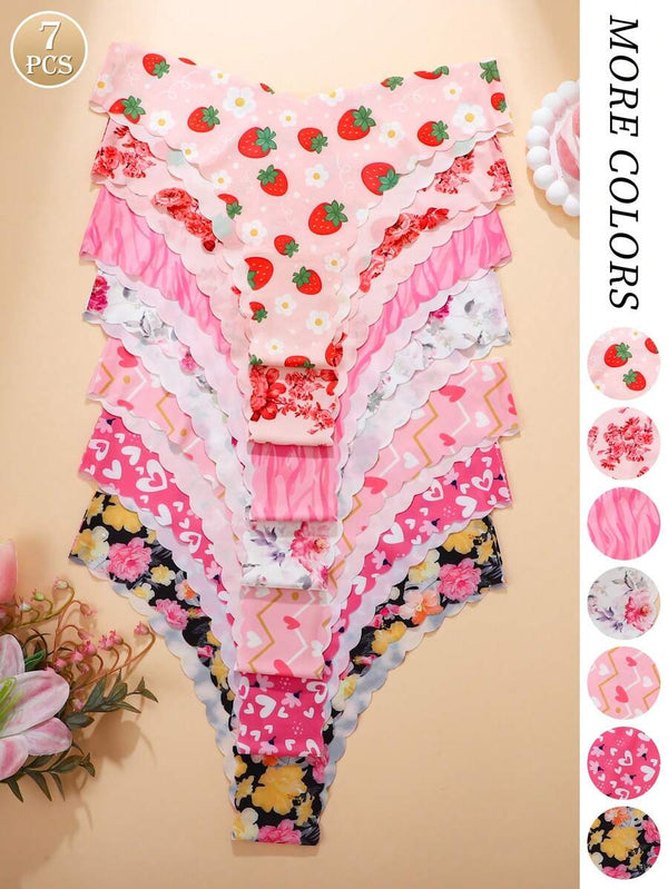 Floral Wavy Trim Seamless Panties